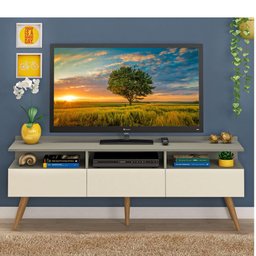 Rack Retrô Paris com 3 Portas e 3 Nichos - Cinza/Champagne - 1