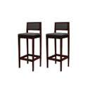Ver imagem 2 de Kit 2 Banquetas Madeira Imbuia Pub Assento Encosto Estofados:Imbuia com Linho Chumbo
