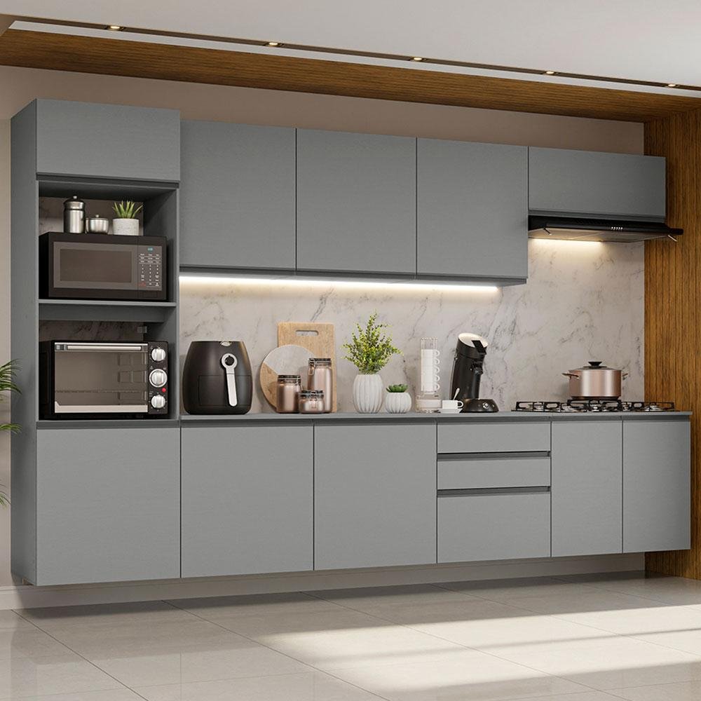 Armário de Cozinha Completa Suspenso 320cm Cinza Nice Madesa 07 - 2