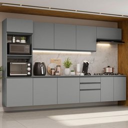 Armário de Cozinha Completa Suspenso 320cm Cinza Nice Madesa 07 - 2