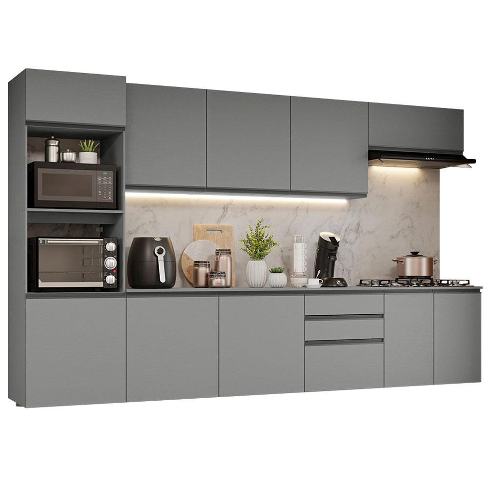 Armário de Cozinha Completa Suspenso 320cm Cinza Nice Madesa 07 - 3