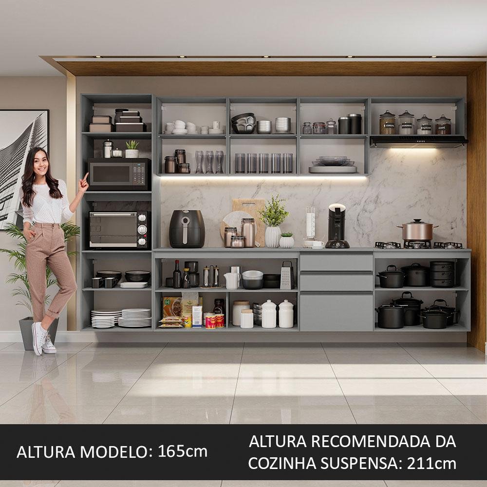 Armário de Cozinha Completa Suspenso 320cm Cinza Nice Madesa 07 - 6