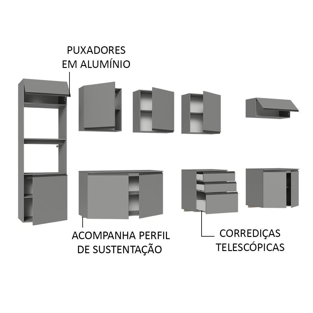 Armário de Cozinha Completa Suspenso 320cm Cinza Nice Madesa 07 - 5