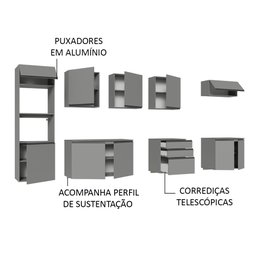 Armário de Cozinha Completa Suspenso 320cm Cinza Nice Madesa 07 - 5