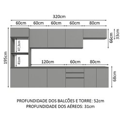 Armário de Cozinha Completa Suspenso 320cm Cinza Nice Madesa 07 - 4