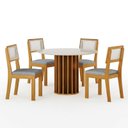 Ver imagem 1 de Mesa de Jantar Flora 108x108 com Vidro Base Ripado Cinamomo Off-white com Kit 4 Cadeiras para Mesa D