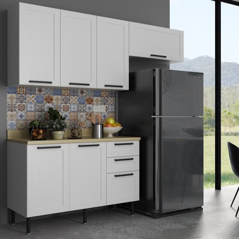 Cozinha Modulada Compacta 100% Mdf Branco 4 Peças Cz3300