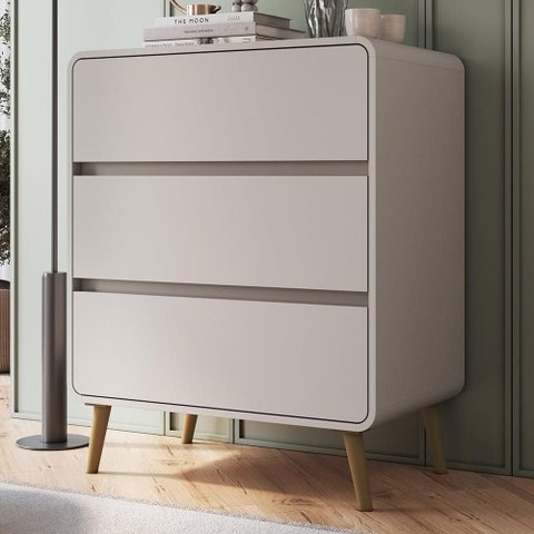 Cômoda Quarto 77cm 3 Gavetas Pés Palito Nuvia Bege C06 - Mpozenato