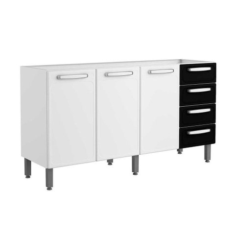 Gabinete de Cozinha Modulado Evidence 7028 3 Portas e 4 Gavetas s/ Tampo Branco/Preto - Bertolini