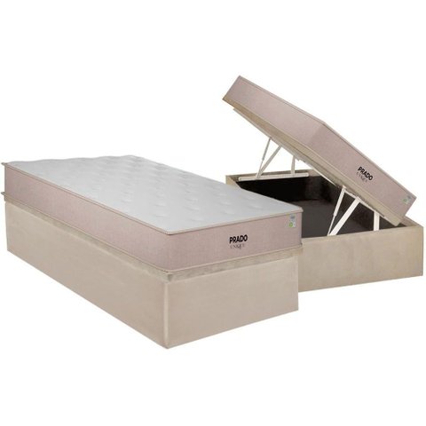 Conjunto Box Baú Solteiro Colchão Espuma Plumatex D28 Prado + Base Crc Suede Clean(88x188)