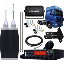 Rádio Px 80 Canais 2 Antena Inox 2,70m Alongador 60cm Cabo 5,5m Suporte Traseiro Daf Parafusos - 1