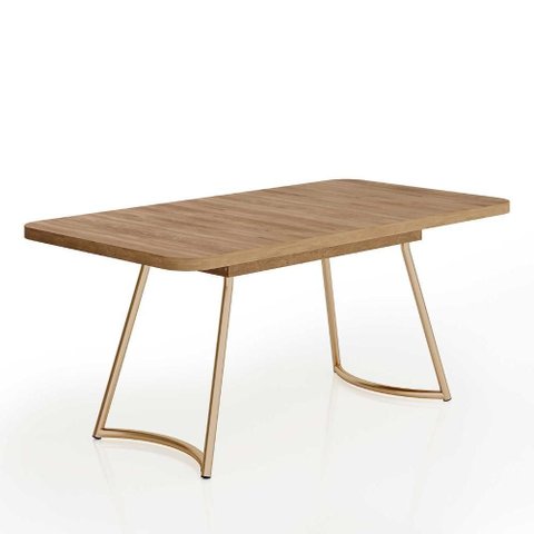 Mesa Jantar Retangular 4 Lugares 130cm X 74,5cm Pés em Aço Cor:noce com Dourado