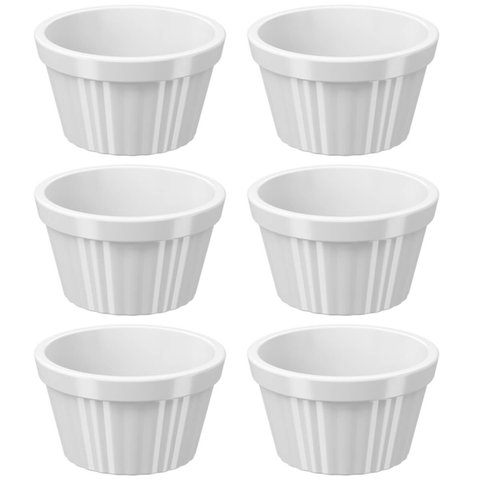 Conjunto 6 Ramekins Brancos Canelados 90ml Plástico Potinho Bowl Pequeno Uno Coza