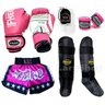 Kit Muay Thai Fheras Luva Shorts Canel. Band Buc 10oz Rosa - 1