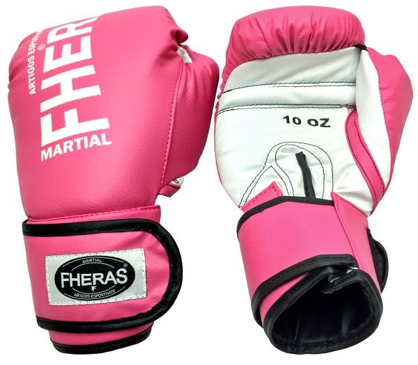 Kit Muay Thai Fheras Luva Shorts Canel. Band Buc 10oz Rosa - 2