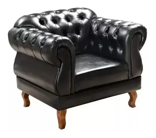 Poltrona Chesterfield Elisabeth Capitonê Courino Preto