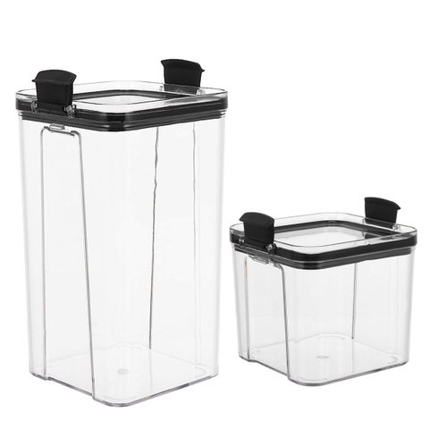 Pote Hermetico Acrilico Kit 2 Unidades Transparente Veda Tampa com Trava Alimento Cozinha Armario Or