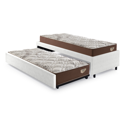 Bicama Box Solteiro Courino Linho 88x188 com Dois Colchões Relax Adorabile Molas Ensacadas Ec