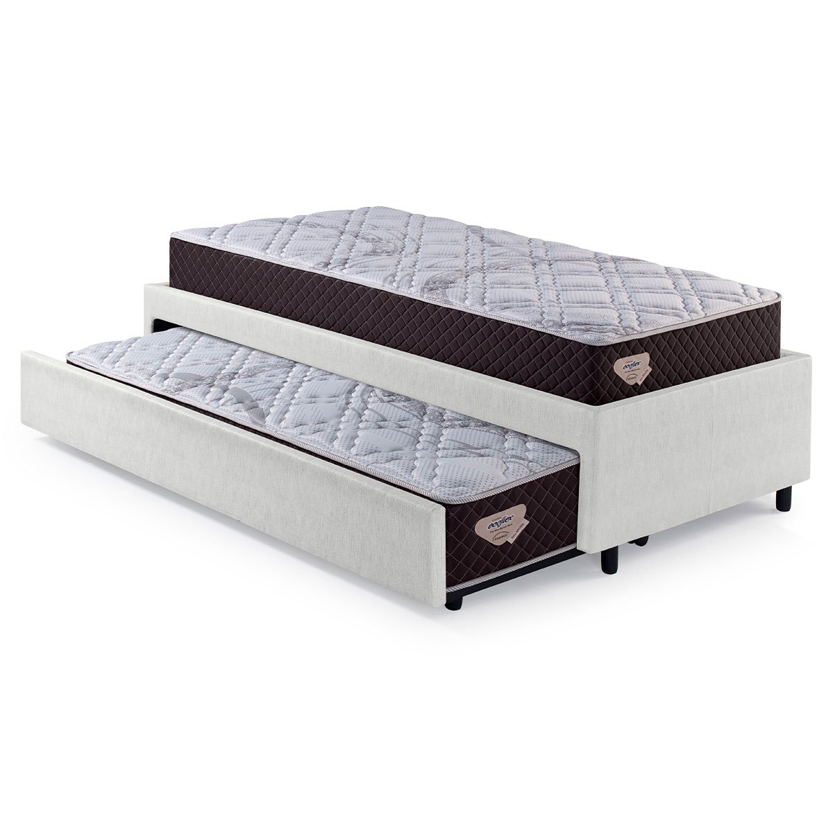 Bicama Box Solteiro Courino Linho Branco 88x188 com Dois Colchões Relax Adorabile Molas Ensacadas Ec - 4