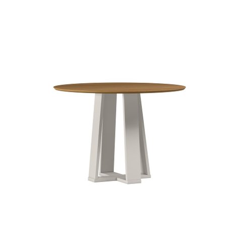 Mesa de Jantar Redonda Isabela S/vidro C/tampo de Madeira 1,20m New Ceval - Off White/ype