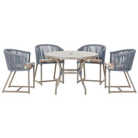 Mesa com 4 Cadeiras de Jantar Roma 100cm e Noronha em Aluminío Fendi Corda Nautica Estofado 6 Trama
