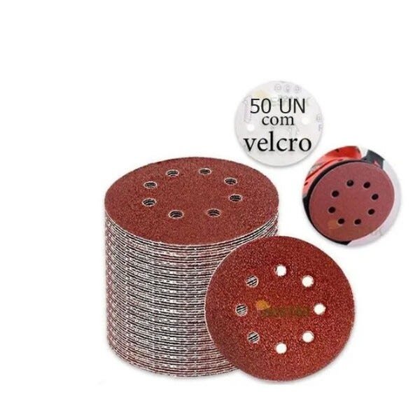 Kit Disco Lixa Velcro 125mm #220 Esmerilhadeira E Furadeira 50un - 1