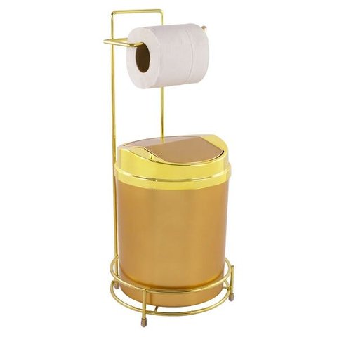 Suporte para Papel Higiênico com Lixeira Dourada Fosco 5 Litros