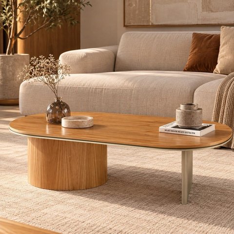 Mesa de Centro Oval Aurora 137 cm Mel/Champanhe