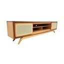 Ver imagem 1 de Rack Sala Tv até 75 Polegadas Ricco 220 Cm Laminado Portas Palhinha Amêndoa