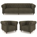 Ver imagem 2 de Conjunto Sala de Estar 1 Sofá Living 240cm e 2 Poltronas Stanford Chesterfield Pés Madeira Couro Cap