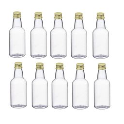 Kit 10 Mini Garrafinhas de Plástico 30Ml com Tampas de Metal Dourada - 1