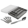 Kit Faqueiro Aço Inox 32 Peças Itaparica e Organizador de Talheres com Tampa Brinox Cinza - 1