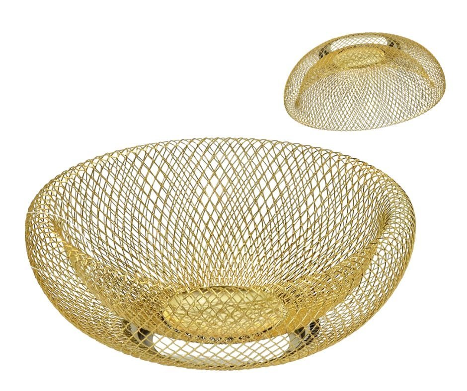 Cesta Redonda Metálica Aramada Dourado com Brilho Decoração Espressione Cesta Dourada Redonda, Cesta - 1