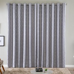 Cortina Turin Jacquard Semiblackout Floral 3,00x2,80m para Sala Quarto Varão 3m Ilhóses - Cinza - 1