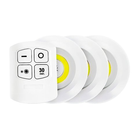 Kit 3 Spots Led Redondo Sobrepor sem Fio com Controle Remoto 5w Á Pilha Luz Quente