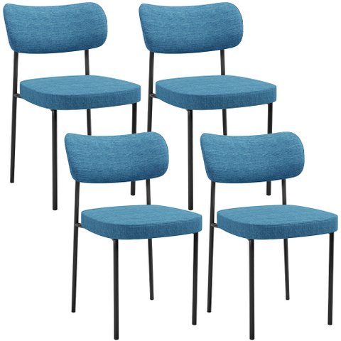 Kit 04 Cadeiras Estofadas para Sala de Jantar Melina L02 Linho Azul - Lyam Decor
