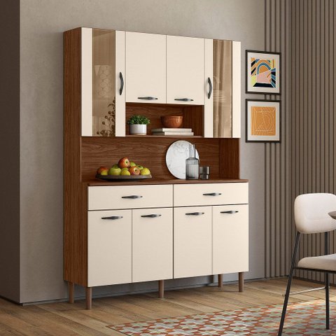 Armário de Cozinha 8 Portas 2 Gavetas Golden Nogueira/off White - Ssx Multicoisas