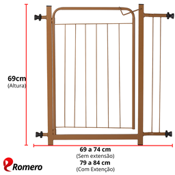 Portão Pet Cães Bebês Largo 69 a 84cm Extensor 10cm Marrom - 2