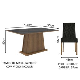 Conjunto Sala de Jantar Mesa Tampo de Vidro 4 Cadeiras Rustic/preto/oxford Aryeli Madesa - 4 Conjunto Sala de Jantar Mesa Tampo de Vidro 4 Cadeiras Rustic/preto/oxford Aryeli Madesa - 4