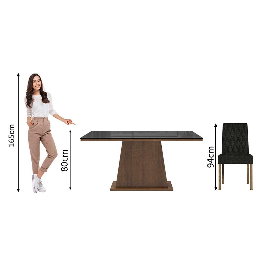 Conjunto Sala de Jantar Mesa Tampo de Vidro 4 Cadeiras Rustic/preto/oxford Aryeli Madesa - 5