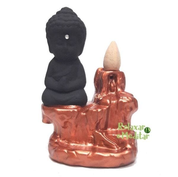 Incensário Cascata de Fumaça com Monge da Gratidão - Terracota - 3