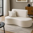 Ver imagem 3 de Sofá Dubai Curvo 2 Lugares Feijão Forma Orgânica Linho Bege Claro