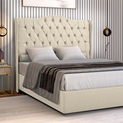 Cabeceira Estofada 1.60 para Cama Box Queen Capitonê Dubai Suede Areia - Lh Móveis