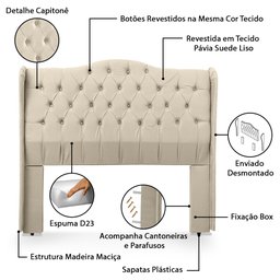 Cabeceira Estofada 1.60 para Cama Box Queen Capitonê Dubai Suede Areia - Lh Móveis - 11