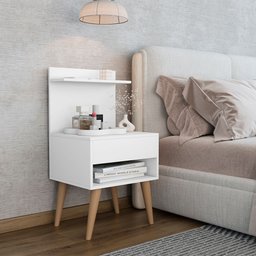 Kit 2 Mesas de Cabeceira Reforçada com Gaveta e Prateleira Kosovo Branco - 2