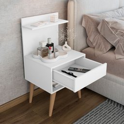 Kit 2 Mesas de Cabeceira Reforçada com Gaveta e Prateleira Kosovo Branco - 3