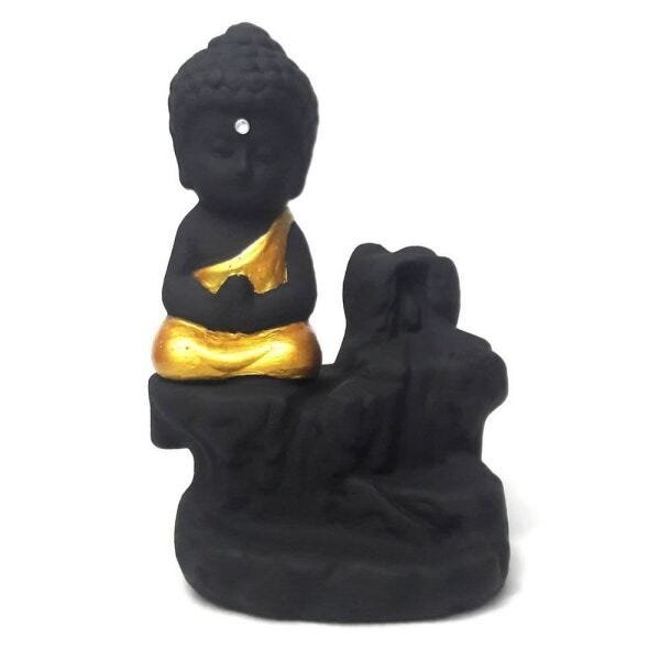 Incensário Cascata com Buda Baby e 10 Incensos Cone - Amarelo Ouro - 4