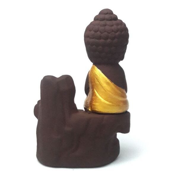 Incensário Cascata com Buda Baby e 10 Incensos Cone - Amarelo Ouro - 3