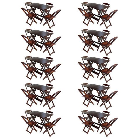 Kit 10 Jogos De Mesa Com 4 Cadeiras De Madeira Dobravel 120X70 - Imbuia - Marrom