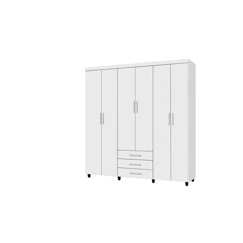 Guarda Roupa 6 Portas 3 Gavetas Cabideiro Prateleira Titan Branco Flex